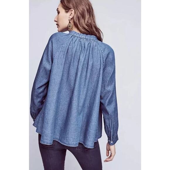 Anthropologie Ne Quittez Pas Chambray Denim Loose Top Size Large - Picture 4 of 9